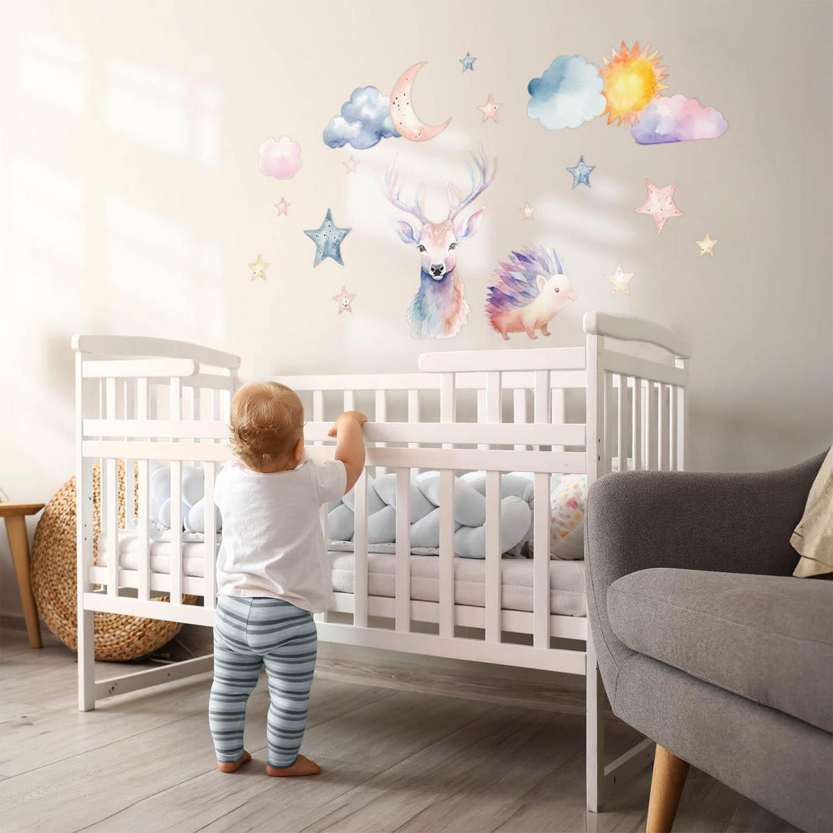 WANDAUFKLEBER 130x143cm - Pastellfarbene Natur - Multicolor, Kunststoff (130/143/0.1cm) - Wallfluent