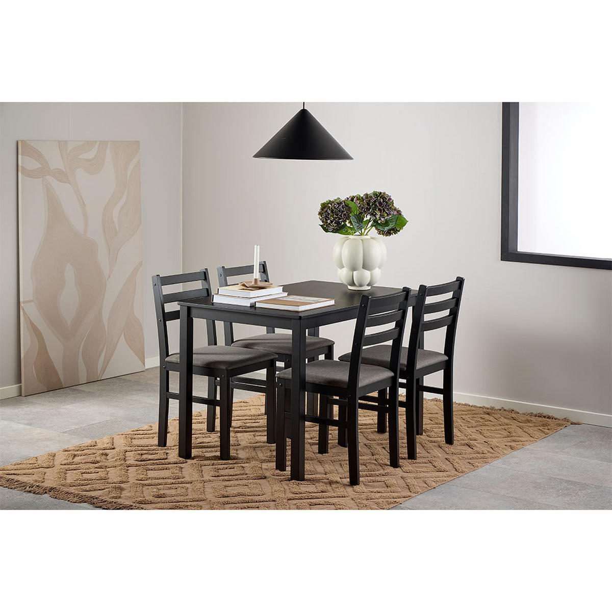 ESSGRUPPE, Alicante, Tisch Schwarz, Stühle Schwarz, Holz, 110 x 70 x 75 cm, 5-teilig - Schwarz, Holz/Textil (110/75/70cm) - ebuy24