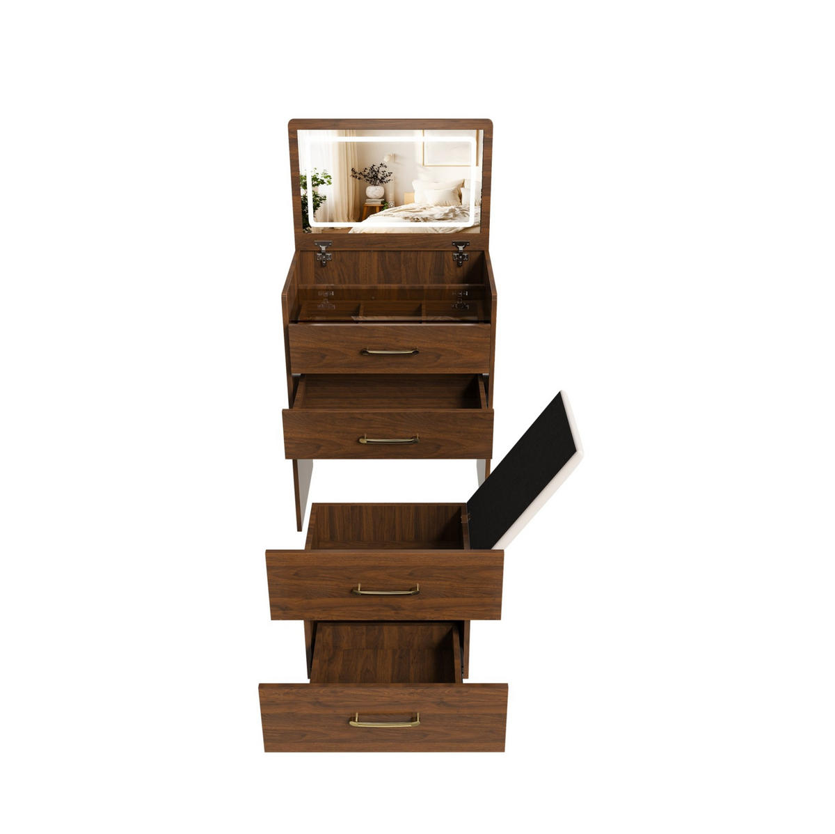 SCHMINKTISCH 40/60/118 cm walnussfarben aus MDF 3-in-1 mit Hocker - Weiß, Holzwerkstoff (40/118/60cm) - OKWISH