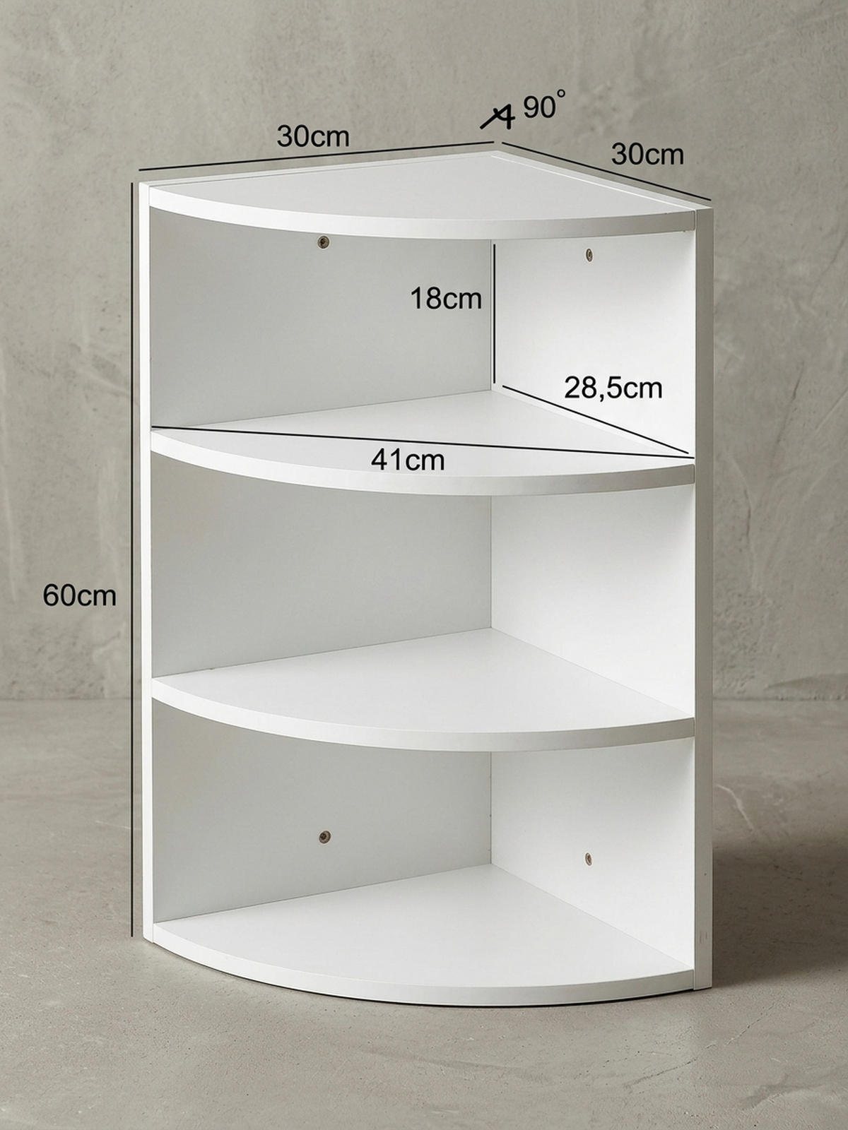 ECKREGAL NIDDA MDF Runder Front Modern, Weiß 30x30x60 cm - Weiß, Holz (30/60/30cm) - KADIMA DESIGN