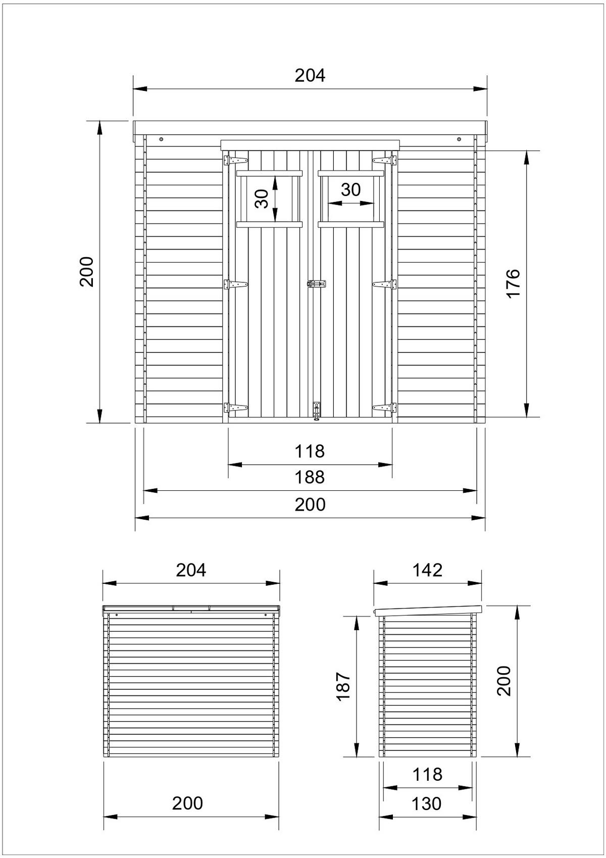 HOLZHAUS GARTENHAUS mit imprägniertem Boden B204xL142xH200 cm/ 2,22 m2 - M311+M311G - Beige, Holz (204/206/142cm) - Timbela