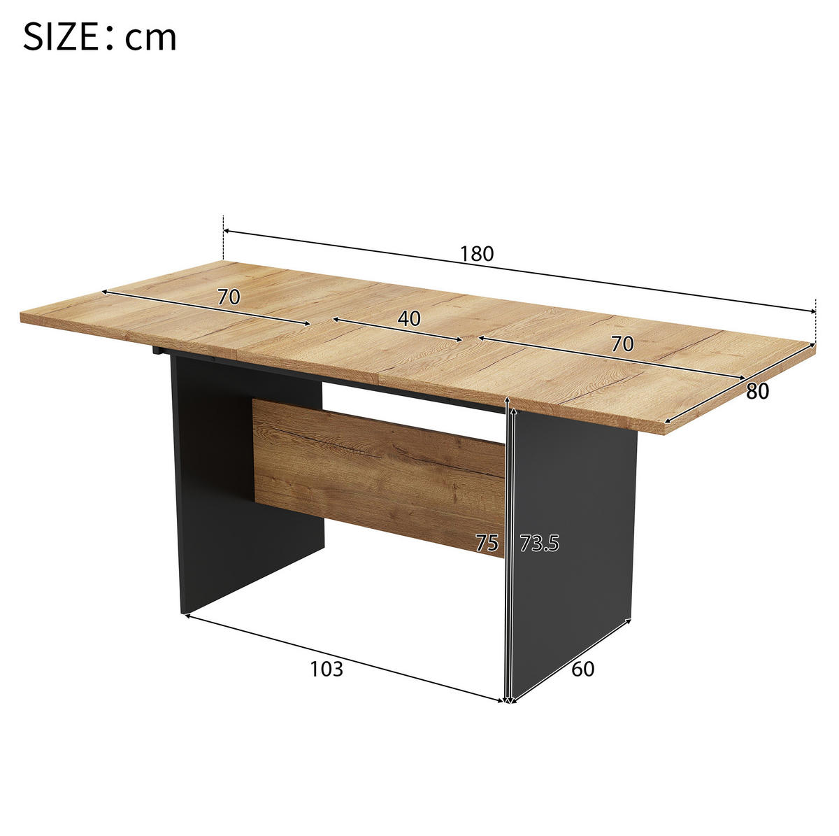 ESSTISCH 140/180/80 cm in Dunkelwalnuss/Schwarz aus MDF, ausziehbar - Schwarz, Holzwerkstoff (180/75/80cm) - Flora Grace