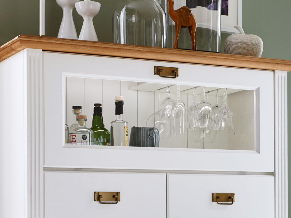 BARSCHRANK Novara 3-türig - Weiß/Braun, Holz (111/133/45cm) - Casamia Massive Möbel