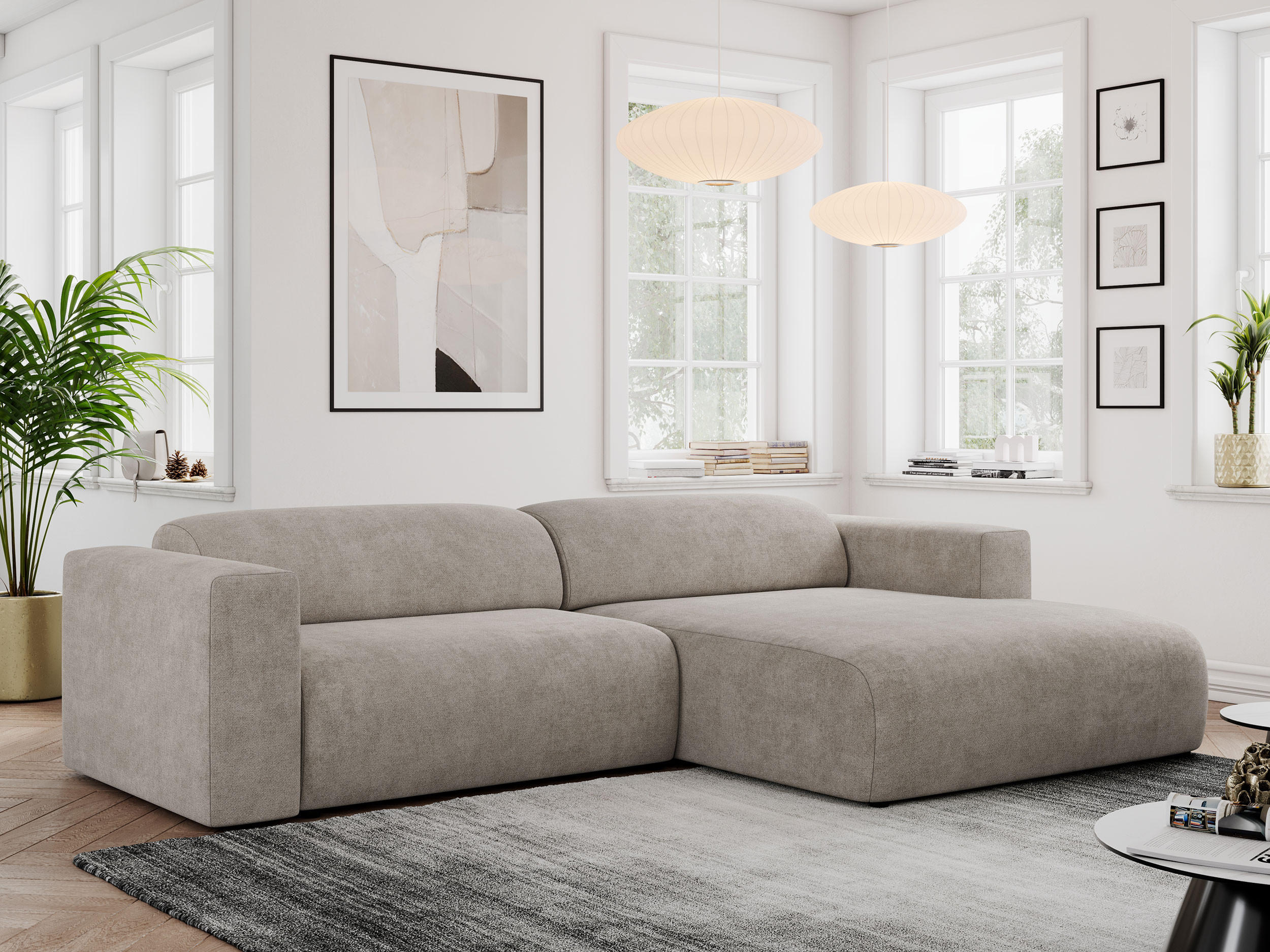 ECKSOFA PASADENA Beige Struktur - Rechts Seite - Beige/Schwarz, Kunststoff/Textil (180/288cm) - MKS