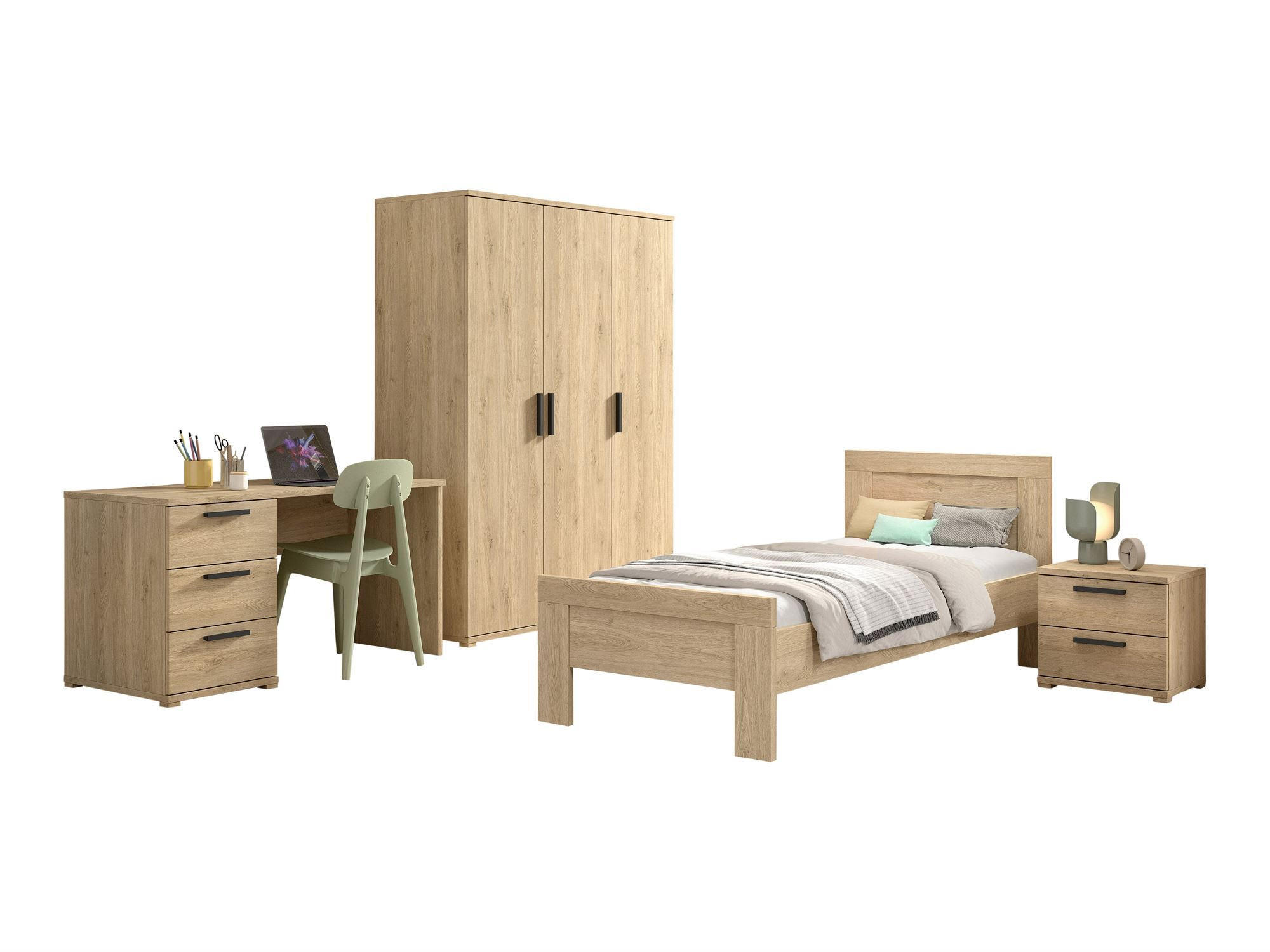 JUGENDZIMMER Set Keelia Eiche Melamin 4tlg Möbel - Eichefarben, Kunststoff (100/1/200cm) - 58aufmkessel