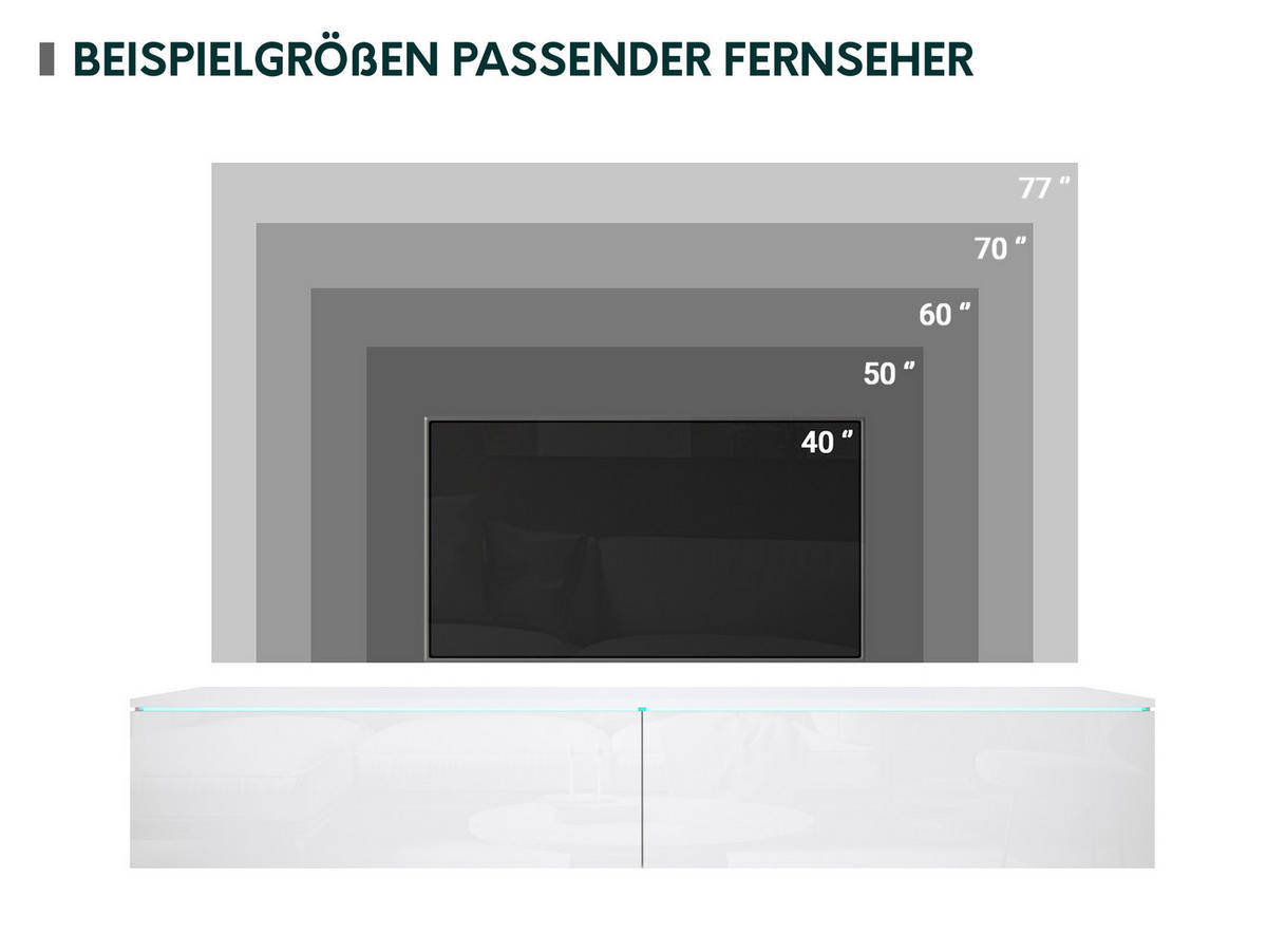 TV-LOWBOARD D180 mit weißer LED Beleuchtung - Schwarz Hochglanz/Silberfarben, Holzwerkstoff/Kunststoff (180/30/33cm) - MIRJAN24