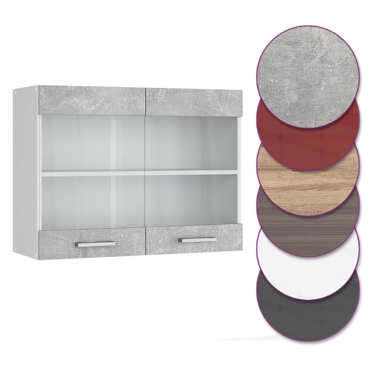 KÜCHENGLASSCHRANK R-Line Beton 80 cm - Schieferfarben/Hellgrau, Holzwerkstoff (80/60/31cm) - Vicco