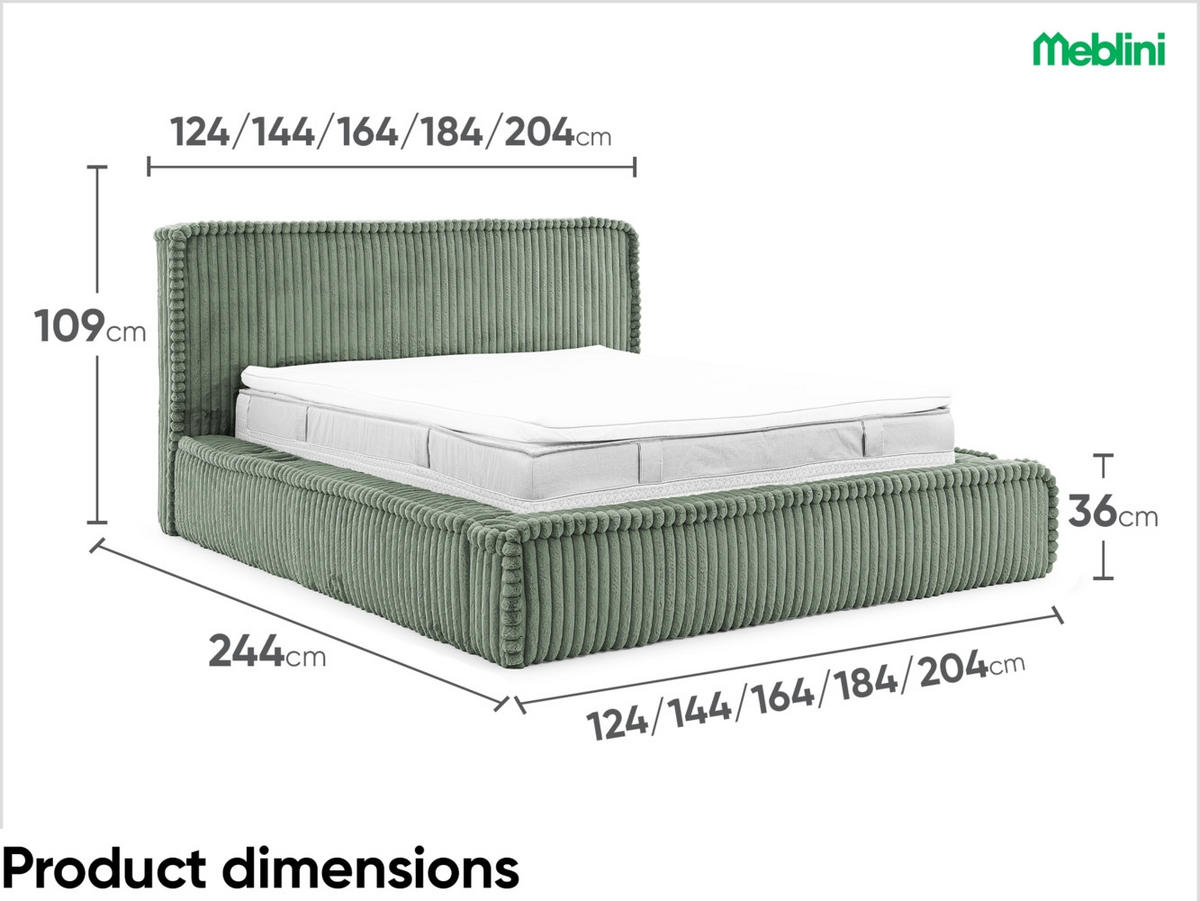 POLSTERBETT MESUT - Grün, Textil (120/200cm) - Meblini