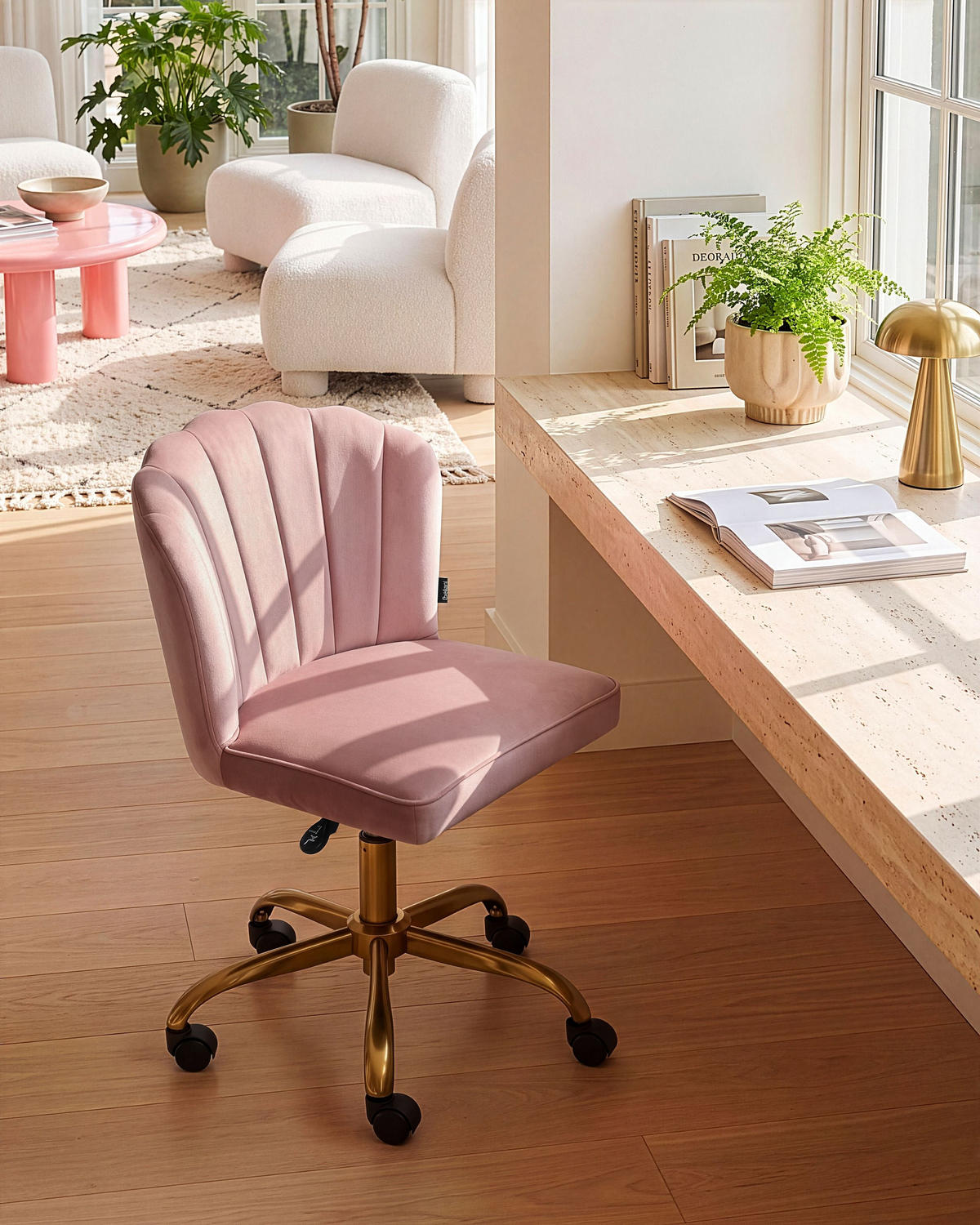 SCHREIBTISCHSTUHL Samtstoff Rosa Valticello - Pink/Goldfarben, Textil/Metall (60/77/60cm) - Beliani