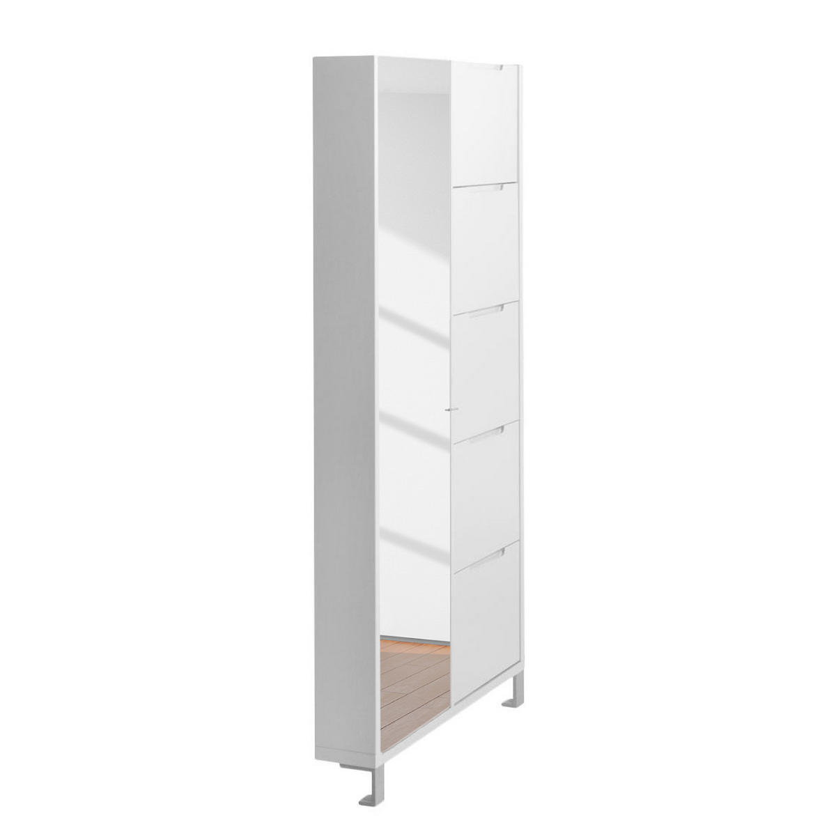 SCHUHSCHRANK mit Spiegeltür - Weiß - Weiß, Holzwerkstoff (85/185/17cm) - home24