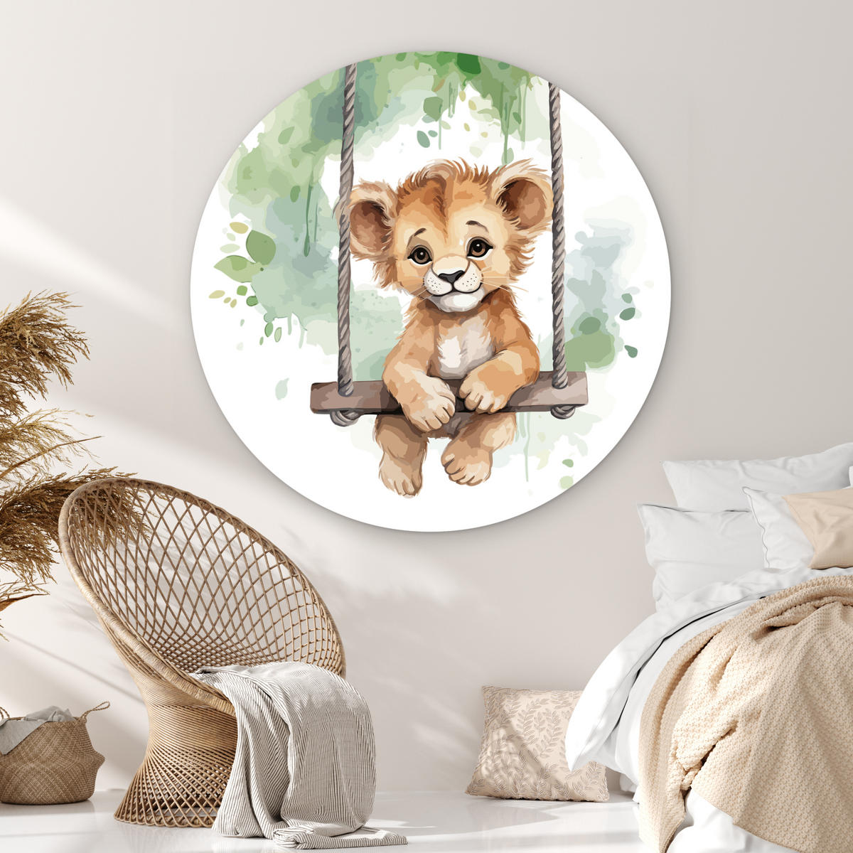 OKRUGLA ZIDNA SLIKA Mladunče lava 150x150 cm - svijetlo smeđa, plastika (150/150cm) - MuchoWow