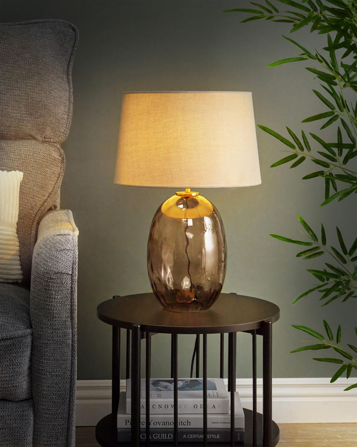 TISCHLEUCHTE Grau/Transparent Bonelli - Transparent/Grau, Glas (32/32/47cm) - Beliani