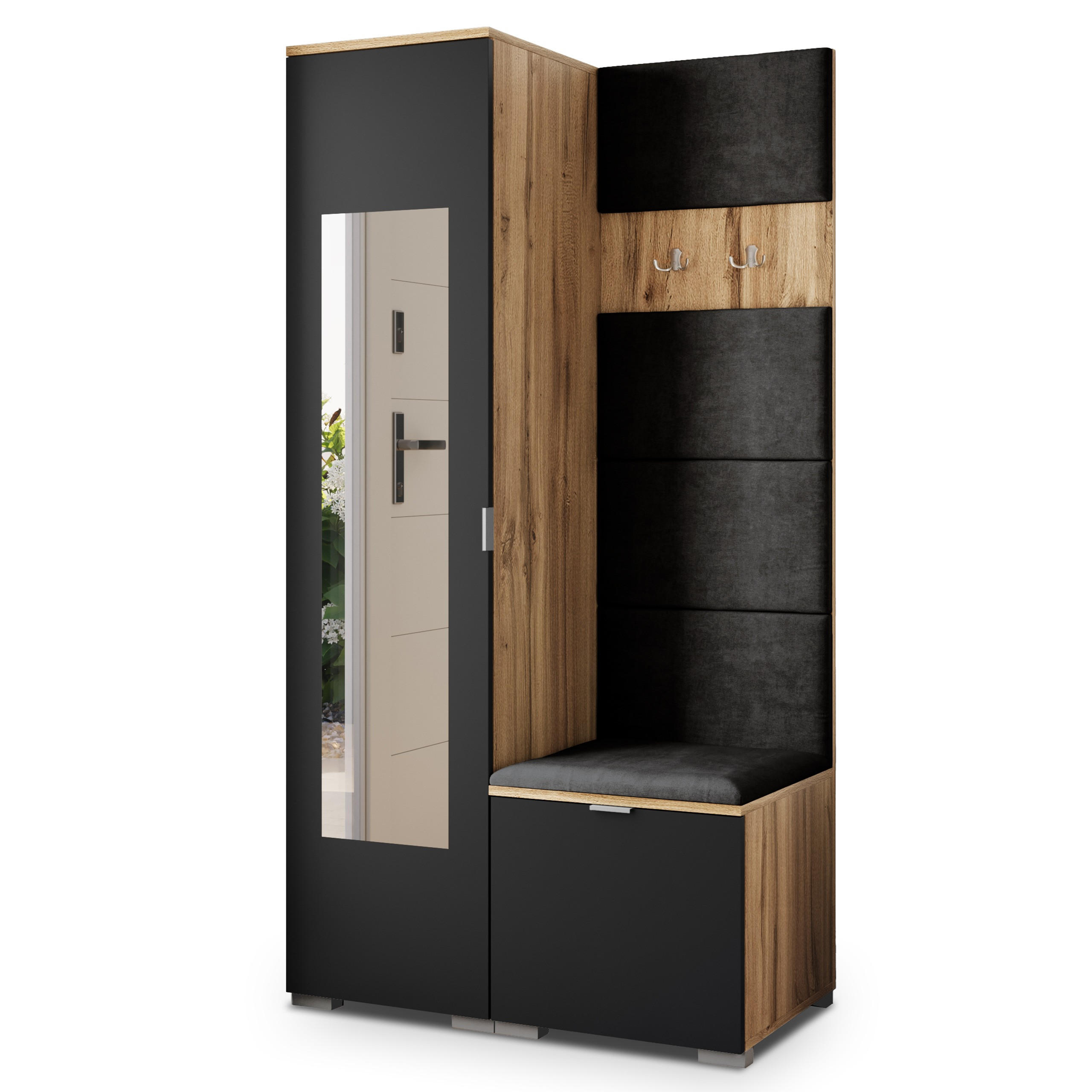 Masseno Garderobenschrank Eiche Wotan, Schwarz, Schwarz 95x181x51 cm