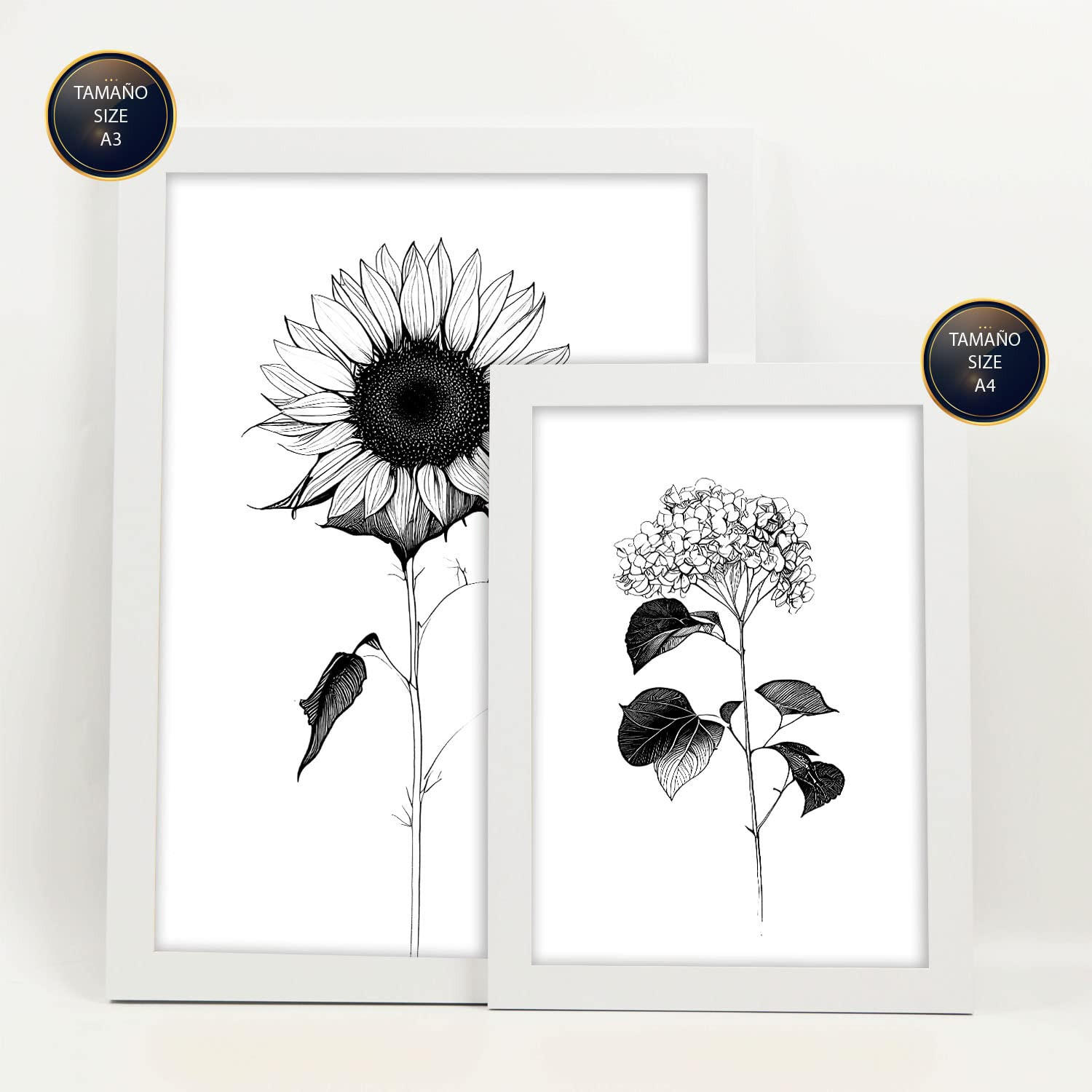 POSTER Set Mit 6 Helle Blumen Natur Und Botanikdrucke Mit Blumenmotiven In Klassischem Schwarz Und Weiß Innenarchitektur A3 & A4 Weißer Rahmen - Weiß, Papier (29/3cm) - Nacnic