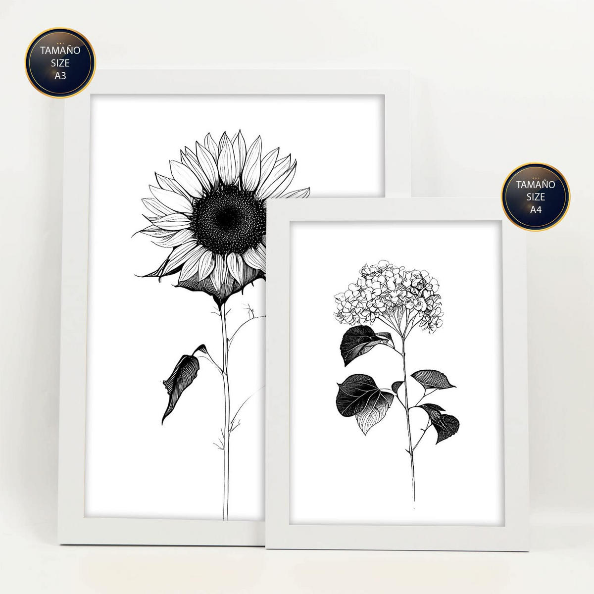 POSTER Set Mit 6 Helle Blumen Natur Und Botanikdrucke Mit Blumenmotiven In Klassischem Schwarz Und Weiß Innenarchitektur A3 & A4 Weißer Rahmen - Weiß, Papier (29/3cm) - Nacnic