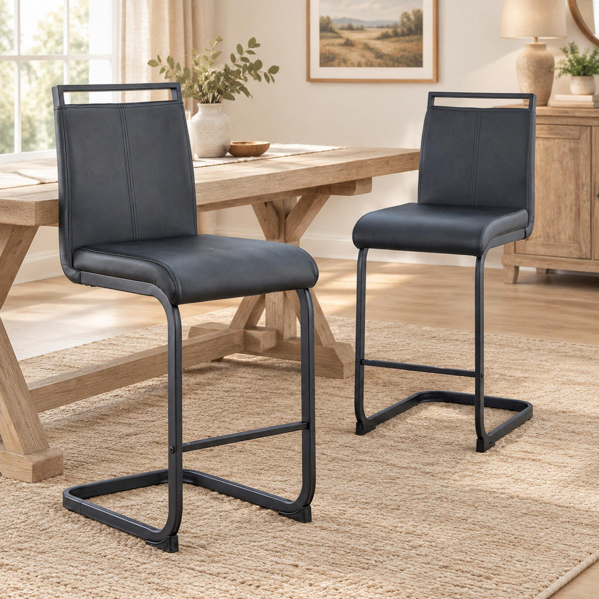 BARHOCKER 2er-Set Schwarz mit Fußstütze - Schwarz, Metall (46.5/96.5/39cm) - MIVRAY