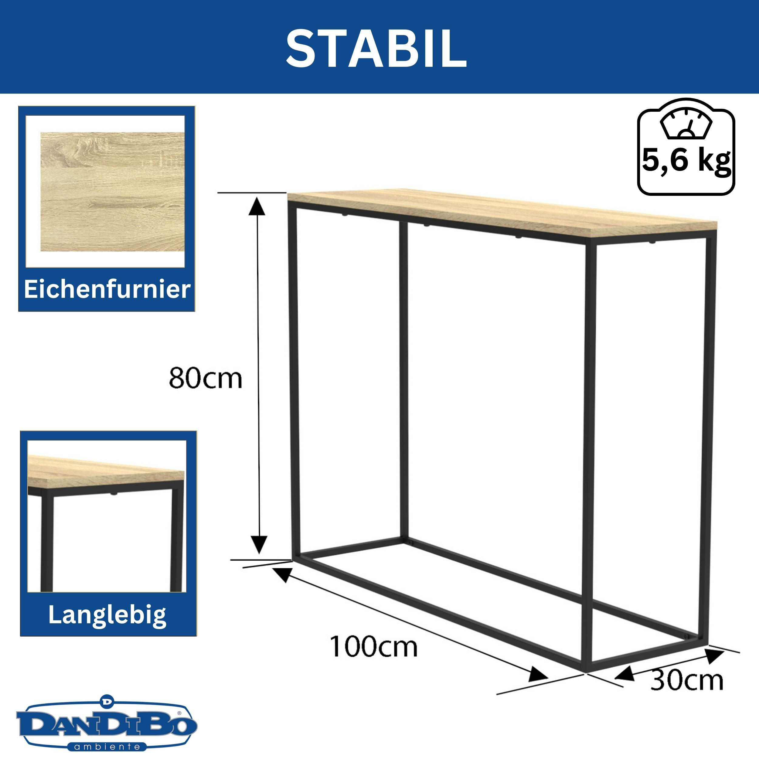 KONSOLENTISCH Schmal Metall Schwarz 100 x 80 x 30 cm - Schwarz, Metall (30/100/80cm) - DanDiBo