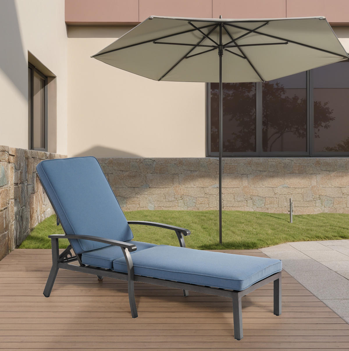 GARTENLIEGE Aluminium mit 5-fach verstellbarer Rückenlehne, Kissen 204/58/100 cm Blau - Blau, Metall (68/100/204cm) - Redom
