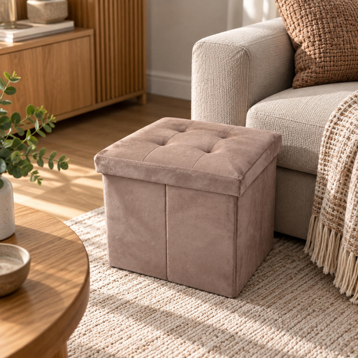 SAMT-POUF mit Stauraum 38/38/38 cm - Braun, Textil (38/38/38cm) - SCENA LIVING