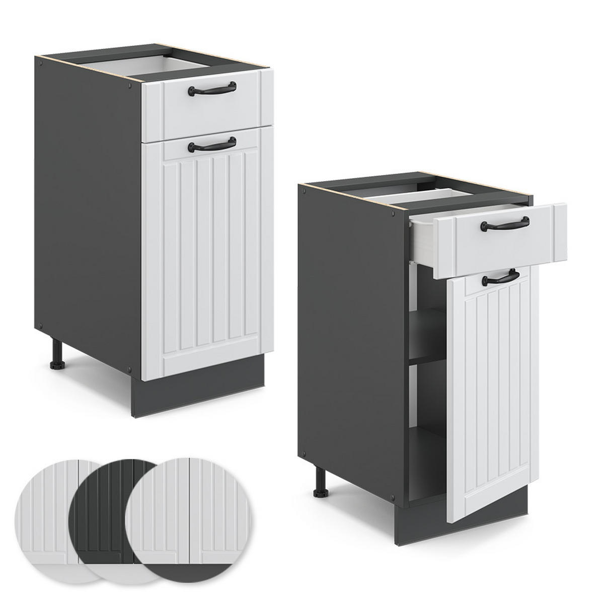 KÜCHENUNTERSCHRANK Fame-Line Weiß Landhaus 40 cm, AP Anthrazit - Anthrazit/Creme, Holzwerkstoff (40/82/60cm) - Vicco