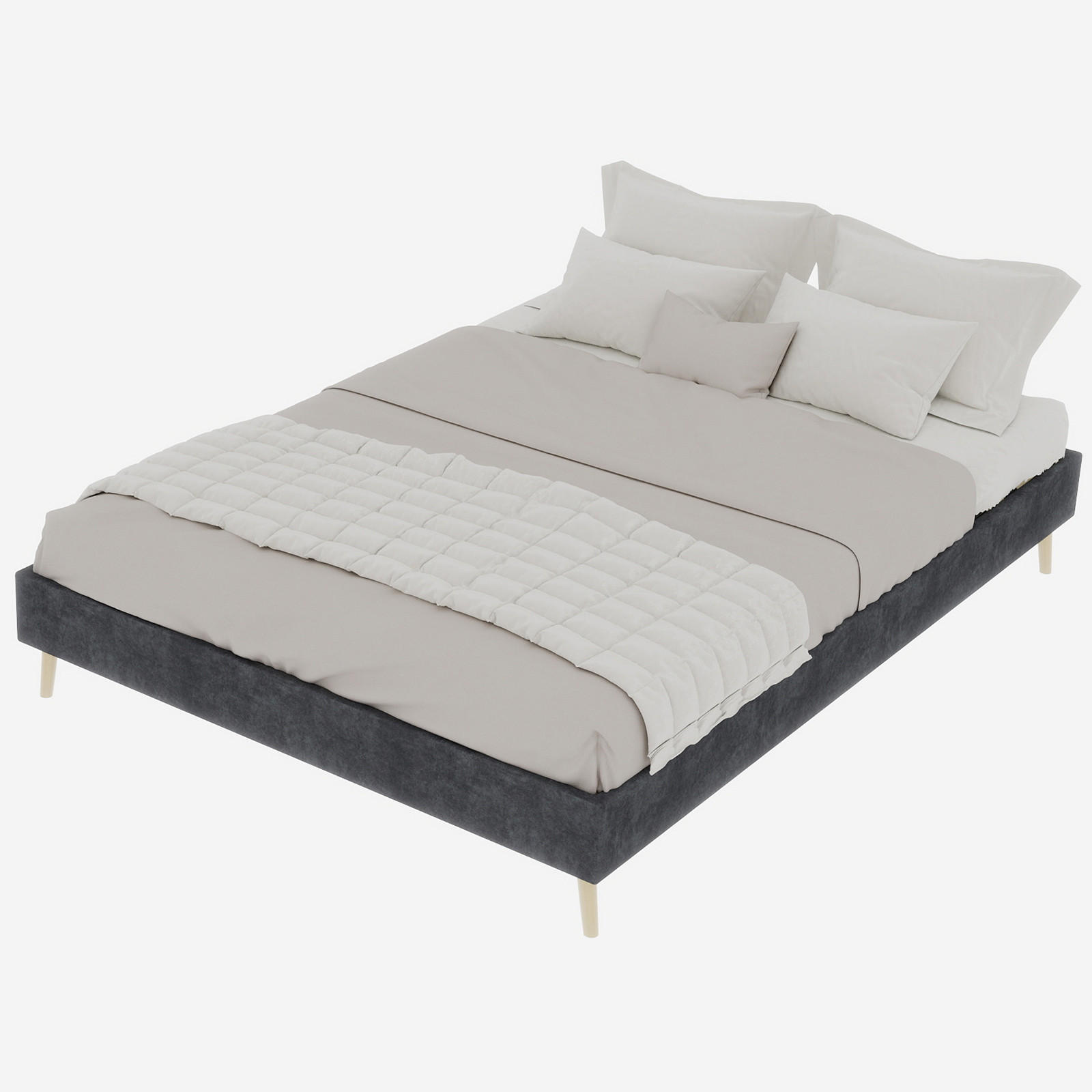 POLSTERBETT 140x200 cm Samt ohne Stauraum grau - Grau, Textil (140/200cm) - LEBENLANG