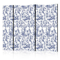 PARAVENT Beidseitig Bedruckter 5-tlg 225x172 cm Pflanzen Blumen - Blau, Holz/Textil (225/172/3cm) - Muralo