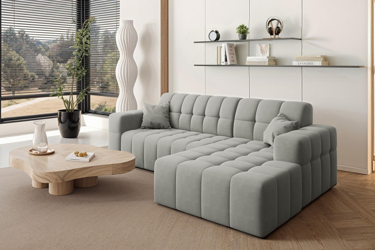 ECKSOFA L-förmiges Nimes Velours Stoff Grau Rechts - Grau, Holz/Kunststoff (265/168cm) - Kaiser Möbel
