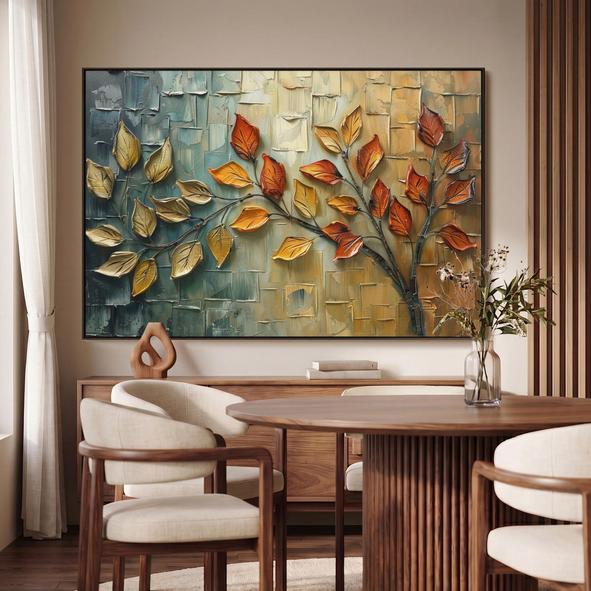 LEINWAND Bilder mit Rahmen - Baum - Abstrakt - Natur - Kunst - 140x90 - Goldfarben, Textil (140/90cm) - MuchoWow
