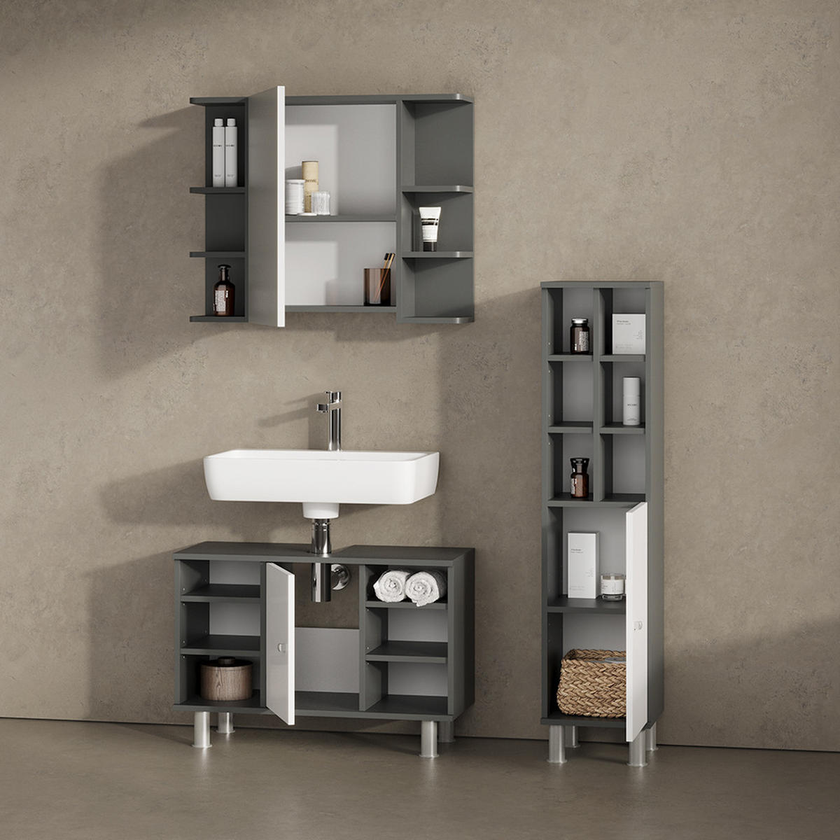MIDISCHRANK Fucino Weiß Hochglanz 30 x 130.6 cm große Tür - Weiß Hochglanz, Holzwerkstoff (30/130.6/30cm) - Livinity®
