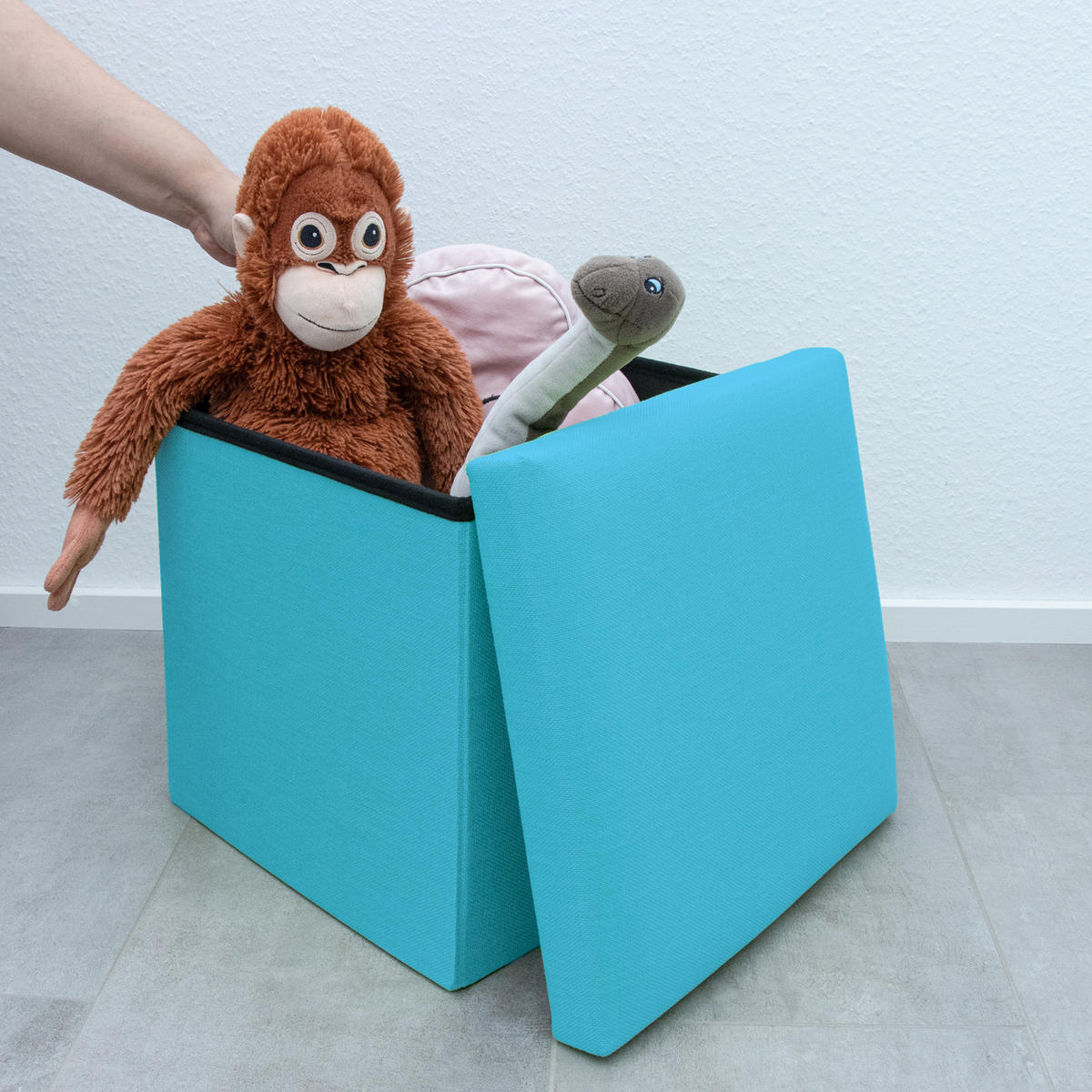 SITZBOX mit Stauraum 30/30/30 cm (Blau) - Hellblau, Textil (38/38/38cm) - Intirilife