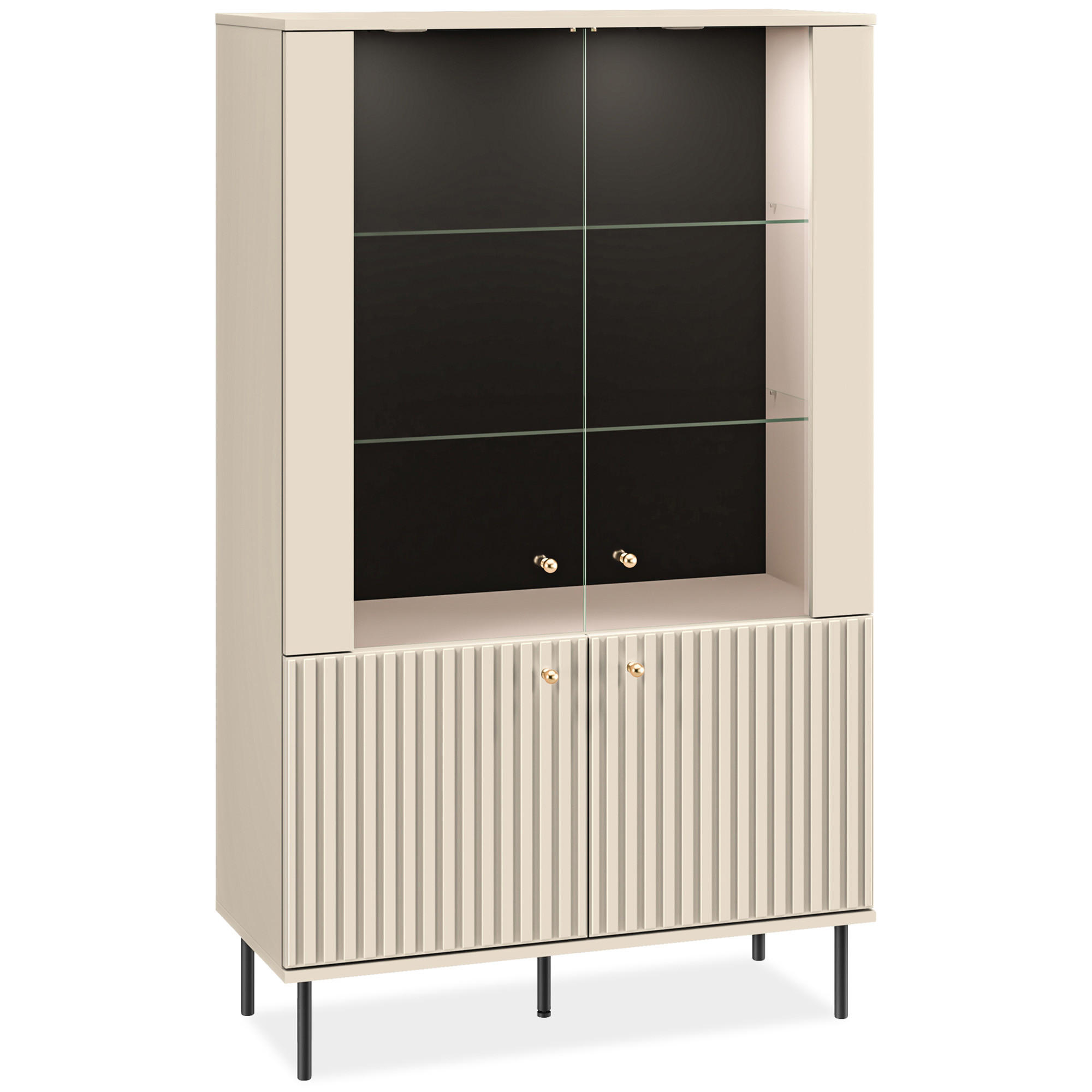 VITRINENSCHRANK DROMA inklusive Beleuchtung, Creme - Creme, Holz (92/151/40cm) - KONSIMO®