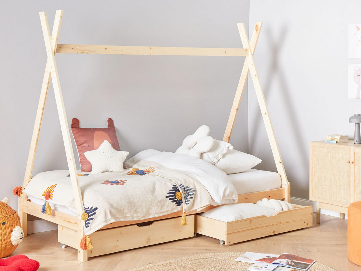 BETTSCHUBLADE 2er set Heller Holzfarbton Cronat - Hellbraun, Holz - Beliani