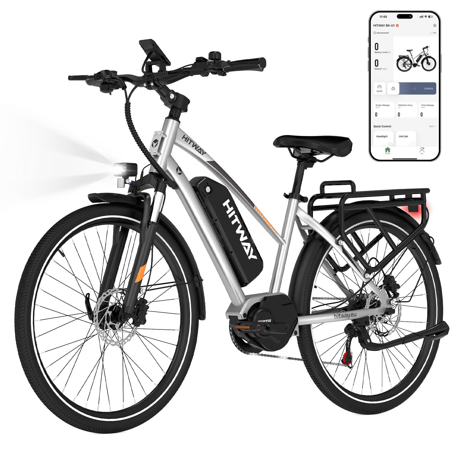 E-BIKE BKU1 Mittelmotor mit 150 km Maximalreichweite - Silberfarben, Metall (80cm) - HITWAY