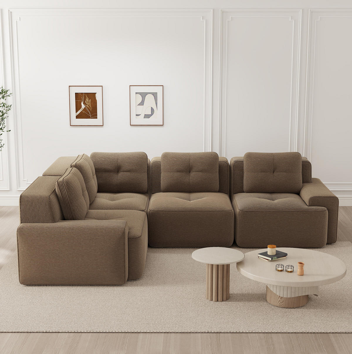 ECKSOFA 295/206/69 cm braun aus Cord mit modularem Design und rutschfestem Standfuß - Braun, Textil (104/382cm) - OKWISH