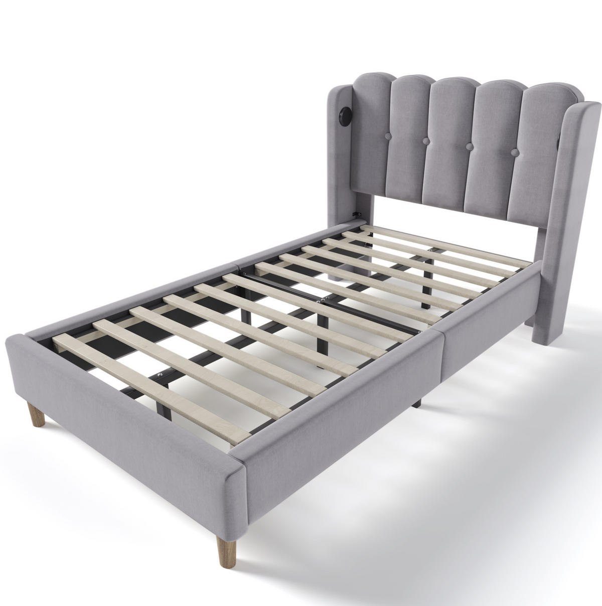 POLSTERBETT 90/200 cm mit Lattenrost, USB- und Typ-C-Anschluss, Grau - Grau, Textil (90/200cm) - BEAOK
