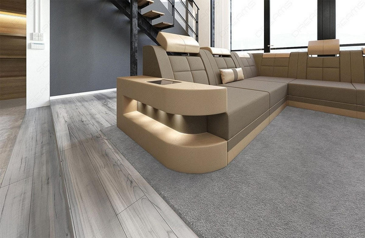 WOHNLANDSCHAFT Wave Taupe Sandbeige Mikrofaserstoff - Taupe, Kunststoff (379/80/274cm)