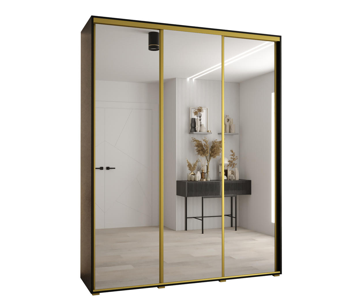 SCHWEBETÜRENSCHRANK 235,2/200/45 3-türig - Goldfarben/Schwarz, Holz/Metall (200/235/45cm) - Abiks Möbel