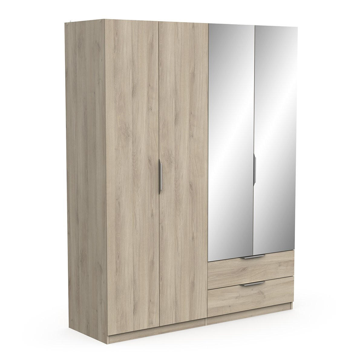 KLEIDERSCHRANK mit 4 Türen, 2 Schubladen und 2 Spiegeln Ghost - L157,3 cm - Sonoma Eiche, Holzwerkstoff (51.1/203/157.3cm) - Calicosy