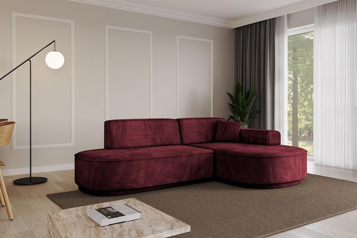 ECKSOFA Ottomane Rechts MARI-L1-v3 - 232x163x81 cm Bordeaux Velours - Bordeaux/Schwarz, Holzwerkstoff/Kunststoff (232/163cm) - ALTDECOR