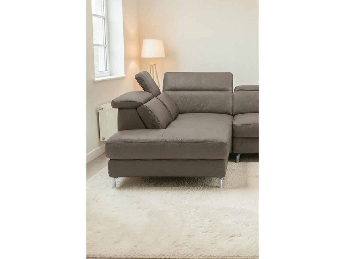 ECKSOFA Ambassador Echtleder Greige - Greige, Leder/Metall (272/224cm)