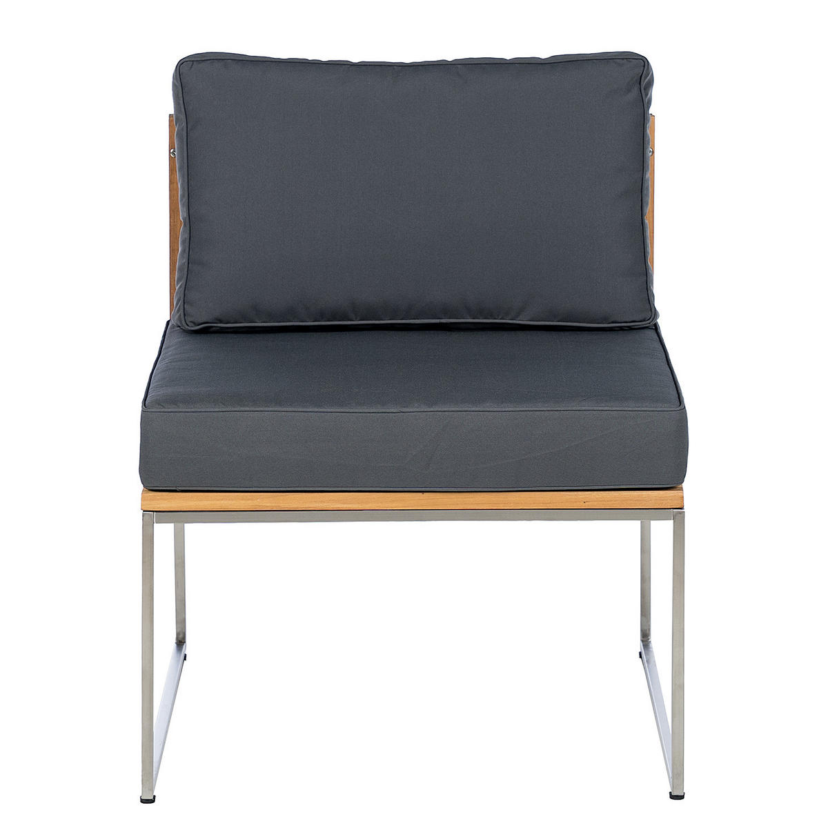 SESSELMODUL - Grau / Braun - Teak / Edelstahl - Webstoff / Teak massiv - Silberfarben/Braun, Holz/Textil (70/77/70cm) - home24