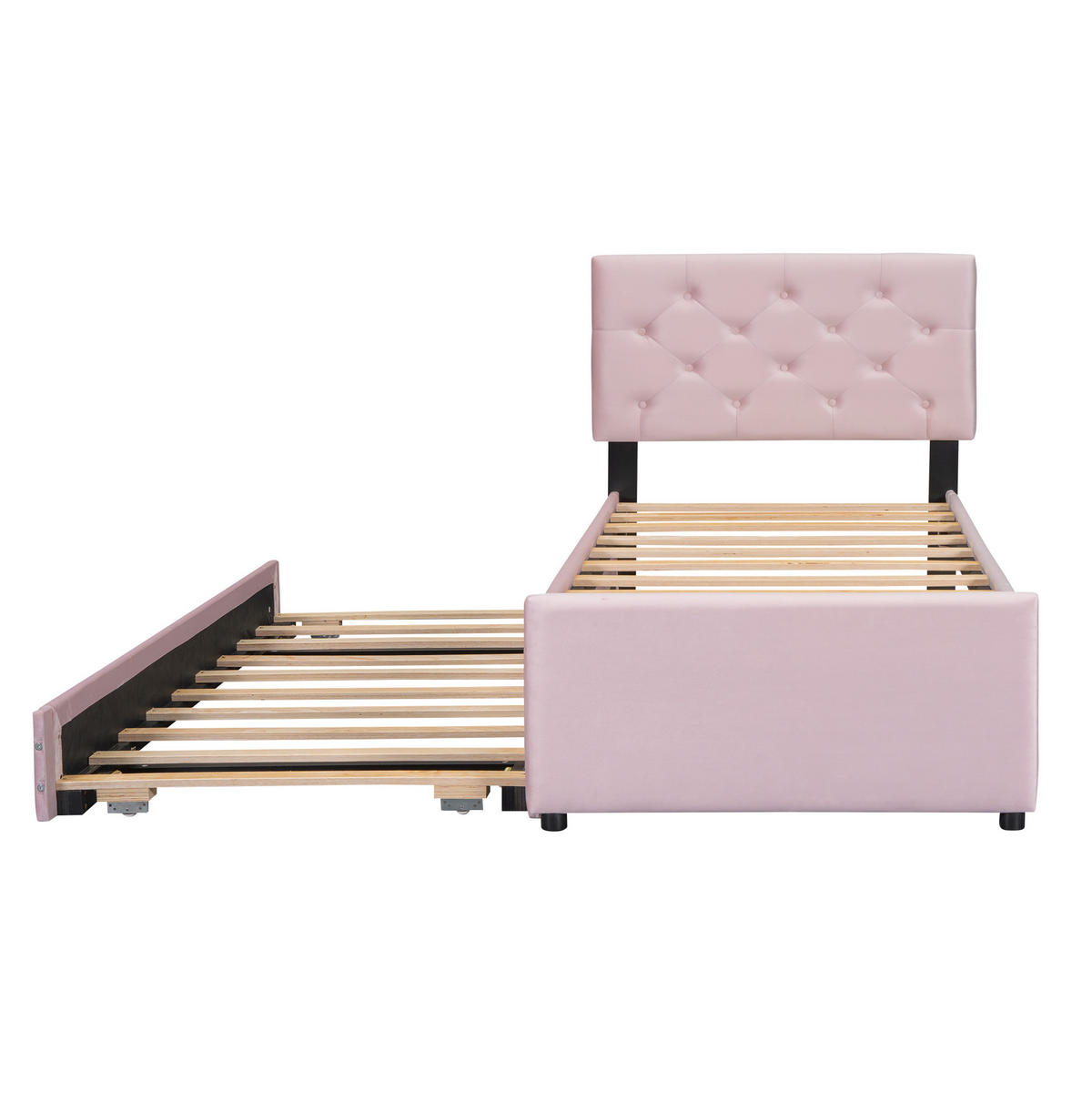 POLSTERBETT 90/200 cm Rosa mit Rollbett und Lattenrost, Samt - Pink, Textil (90/200cm) - MIVRAY
