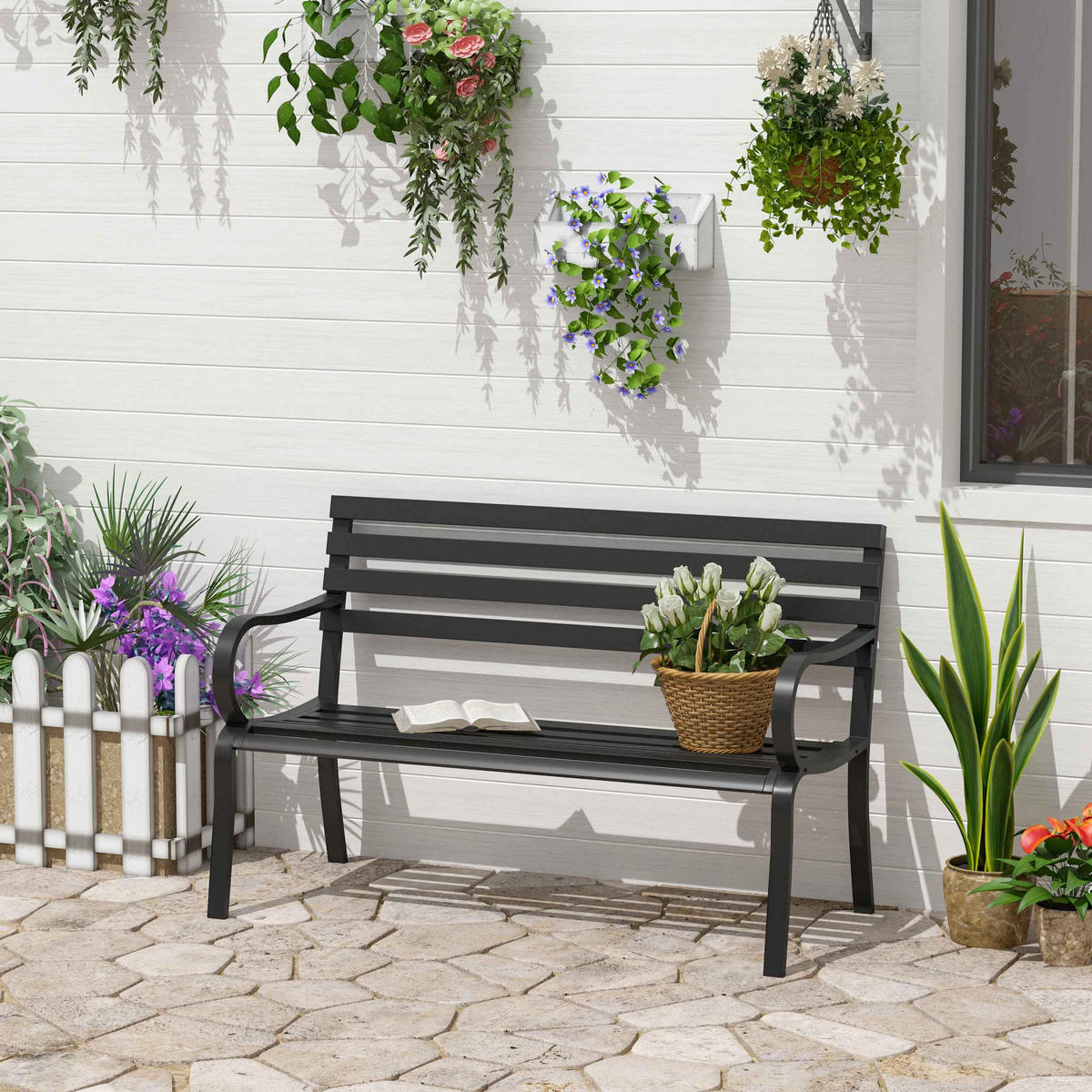 GARTENBANK DE-17758 2-Sitzer mit zeitgenössischem Design Schwarz - Schwarz, Metall (127/82/58cm) - ComfortXL