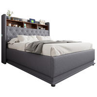 POLSTERBETT 160/200 cm in Grau Leinen mit Bettkasten, LED und USB - Grau, Holzwerkstoff/Textil (160/200cm) - WISHDOR