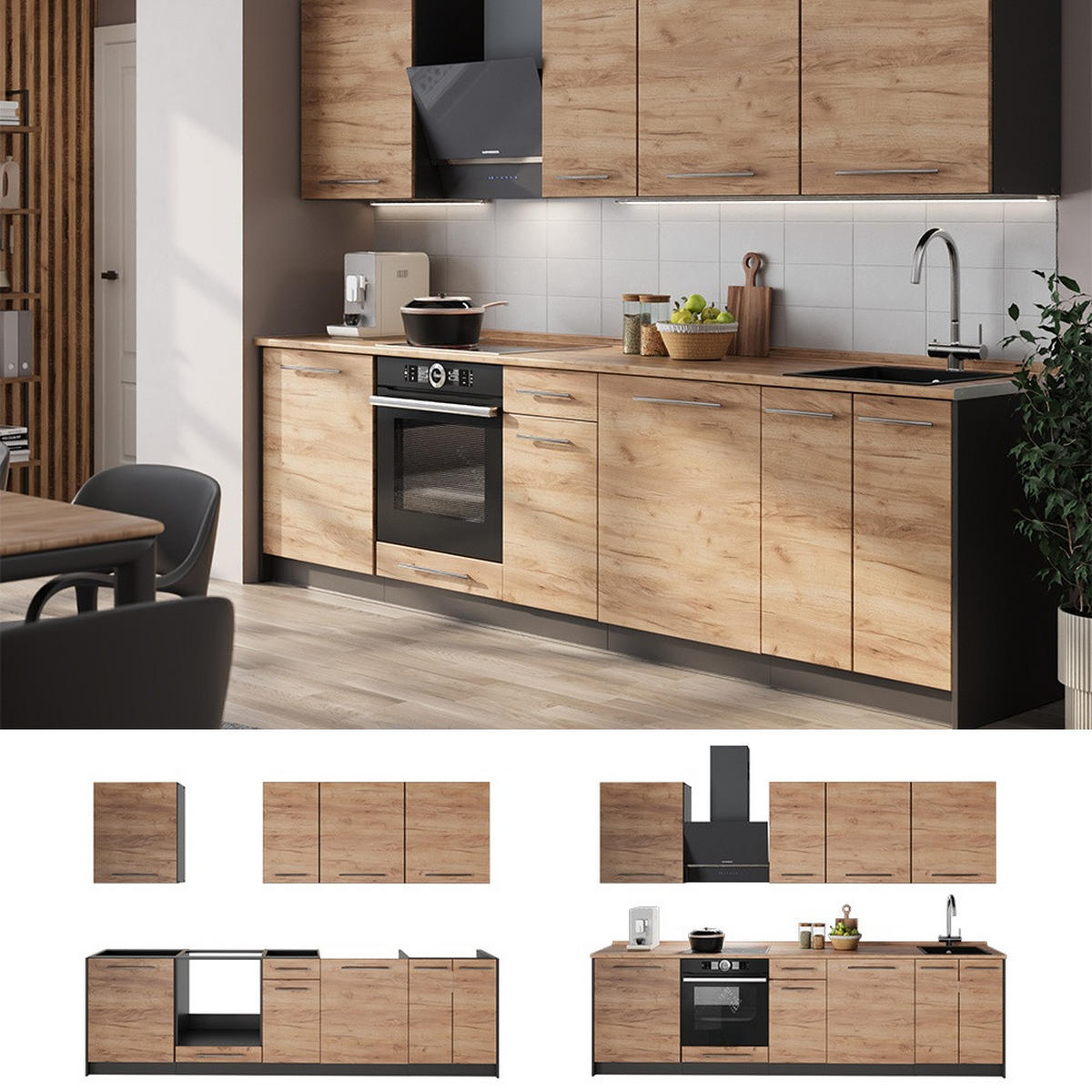 CHICINETĂ Fame-Line, Stejar auriu/antracit, 280 cm, AP Marmură - stejar miere/antracit, compozit lemnos (280/206.8/60cm) - Vicco