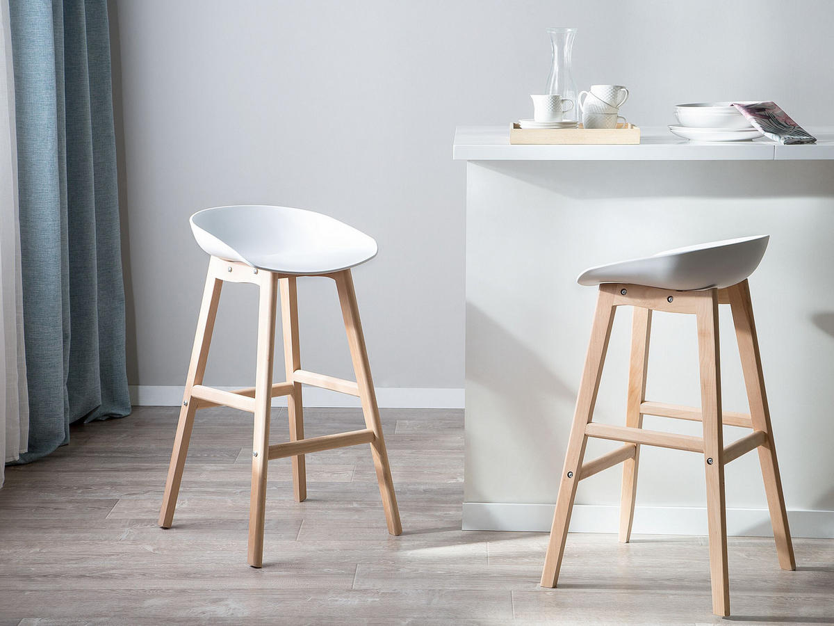 BARSTUHL 2er-Set Kunststoff Weiß Micco - Weiß, Holz/Kunststoff (42/85/46cm) - Beliani