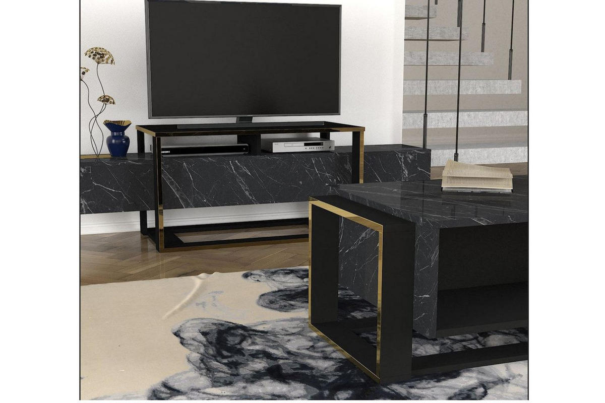 COUCHTISCH Braun/Dunkelgrau, Gold-Akzent Wohnzimmertisch - Weiß, Holzwerkstoff (60/107/41cm) - Ibonto