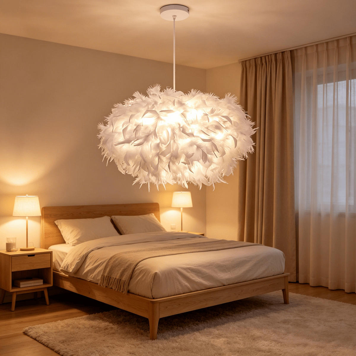 PENDELLEUCHTE Feder Weiß Romantisch 35cm, dreifarbig Wohnzimmer - Weiß, Naturmaterialien (30/35/35cm) - Weltevree