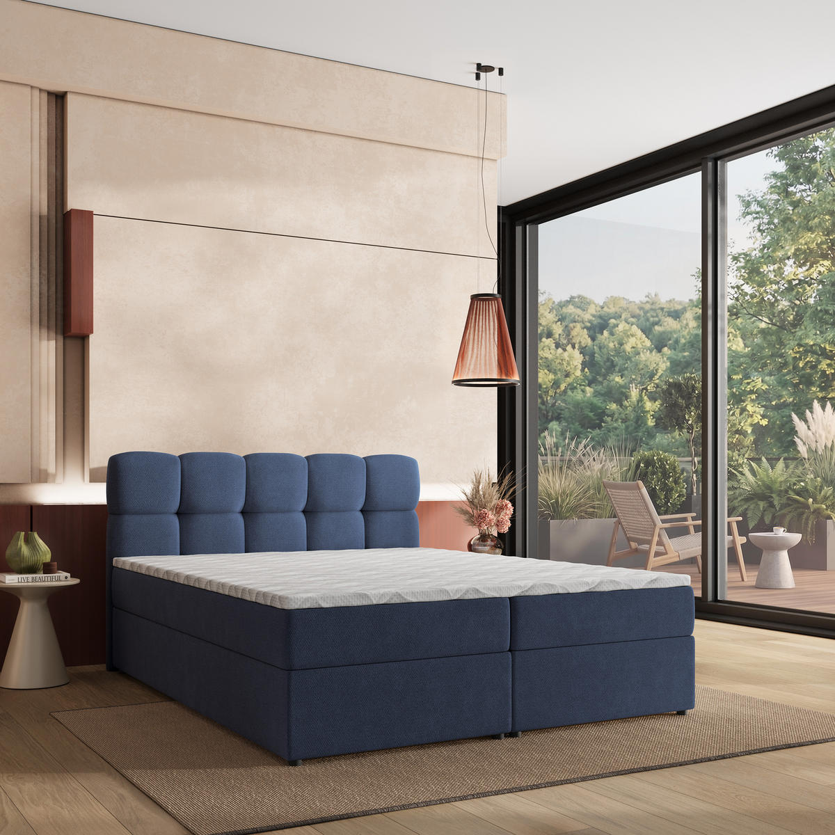 BOXBETT MERU 140x200 cm mit Matratze und Topper - Blau - Blau, Holz (140/200cm) - MASSENO
