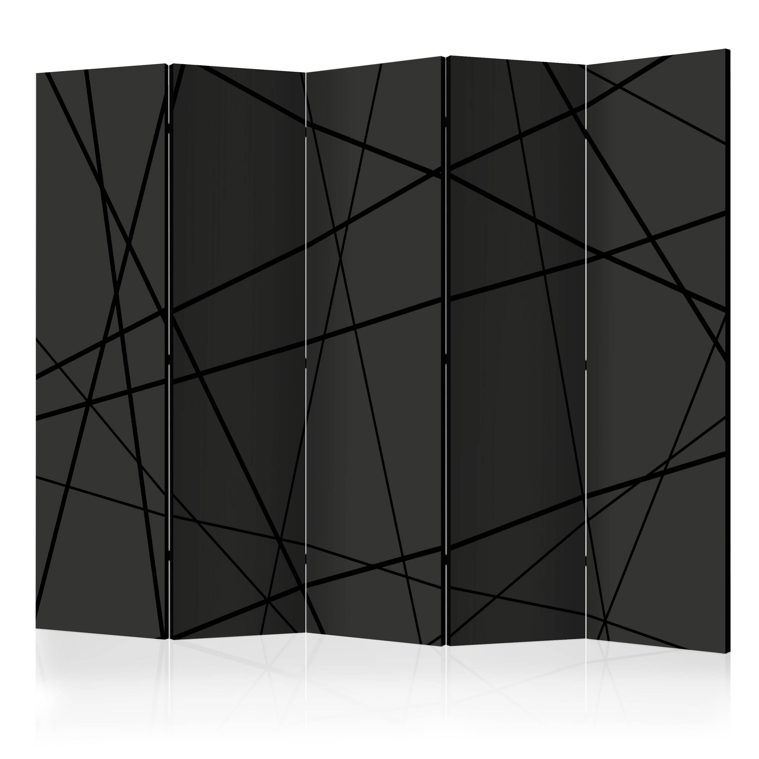 PARAVÁN Obojstranný 5-Dielny 225x172 cm Moderná línia - čierna, drevo/textil (225/172/3cm) - Muralo
